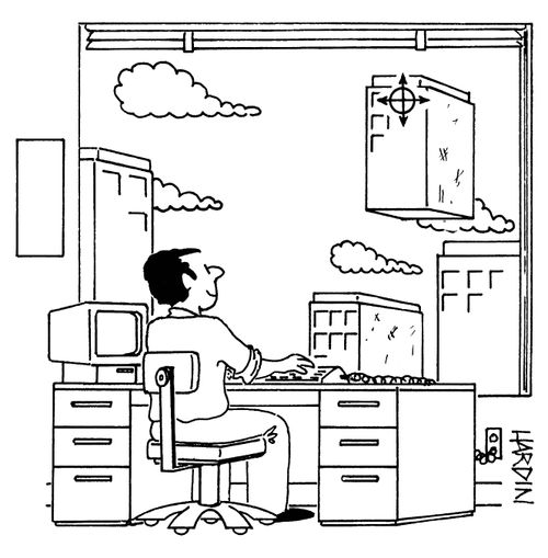 Moving buildings using a computer.