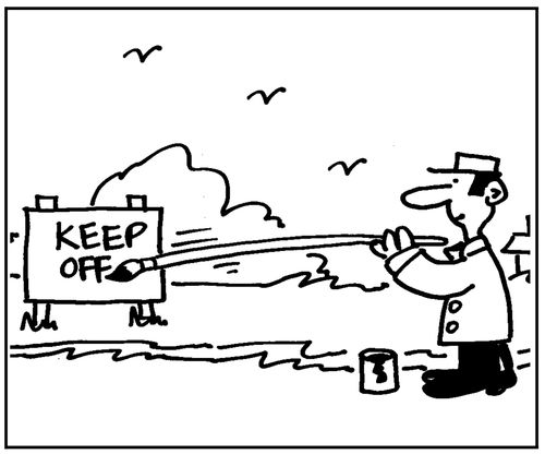 Sign, Keep off.