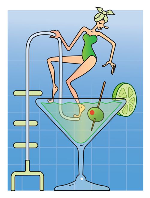 Woman at spa having bath in a Martini cocktail glass.