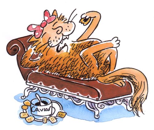 Cat eating caviar.