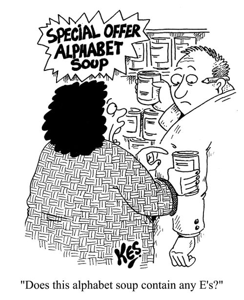 "Does this alphabet contain any E's?"