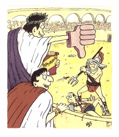 Roman Emperor using a glad-hand in an amphitheater