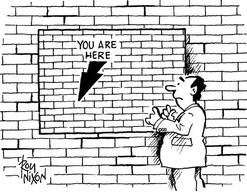 You are here sign on wall.