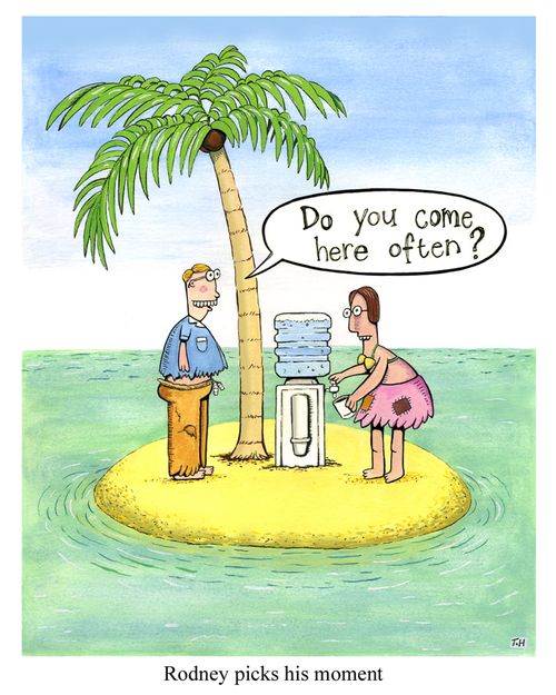 A guy tries his luck at the water cooler.