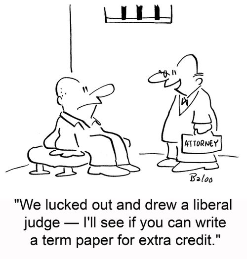 'We lucked out and drew a liberal judge -- I'll see if you can write a term paper for extra credit.'