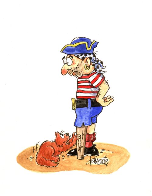 Cat scratches on a pirate's wooden leg.