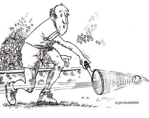 A powerful tennis serve loosens the strings of a tennis racquet.