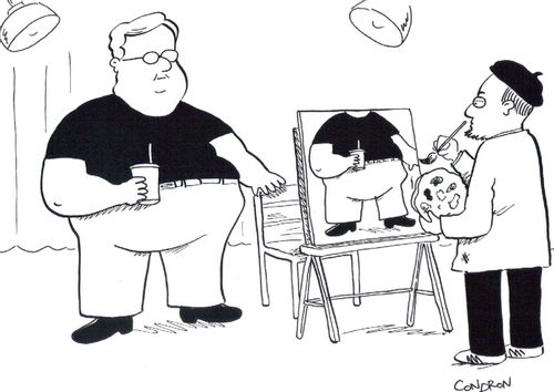 Painting portrait of obese man.