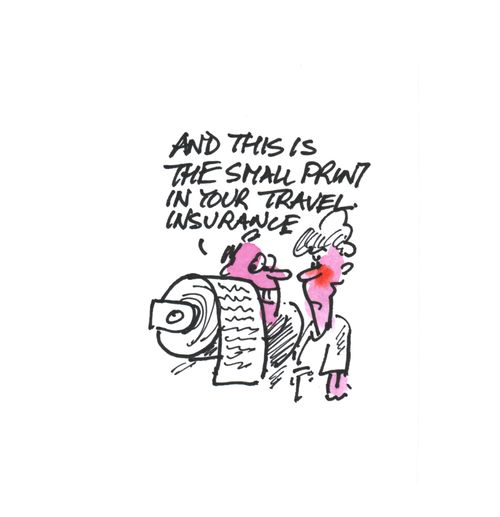 'And this is the small print in your travel insurance...'