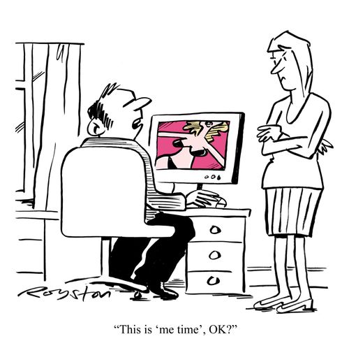 Man looks at saucy pictures on the internet, saying to wife: 'This is 'me time', OK?'
