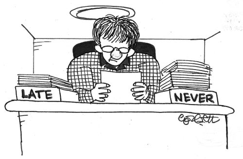 Deskboxes: 'LATE' and 'NEVER'.