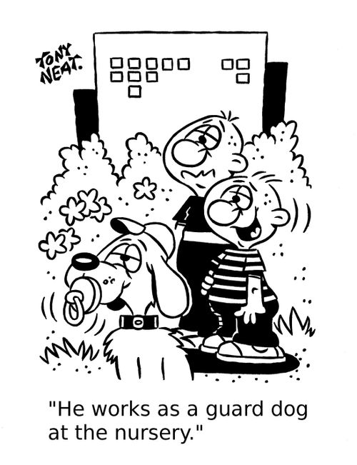 'He works as a guard dog at the nursery.'