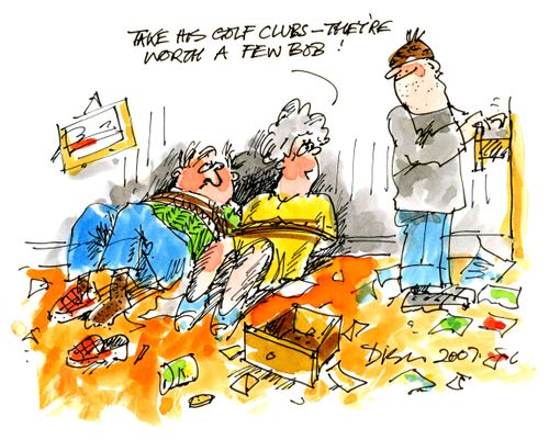 'Take his golf club, they're worth a few bob!'