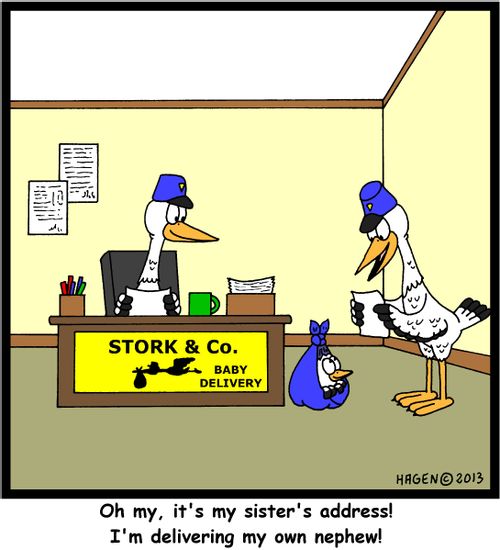 'Oh my, it's my sister's address! I'm delivering my own nephew!'