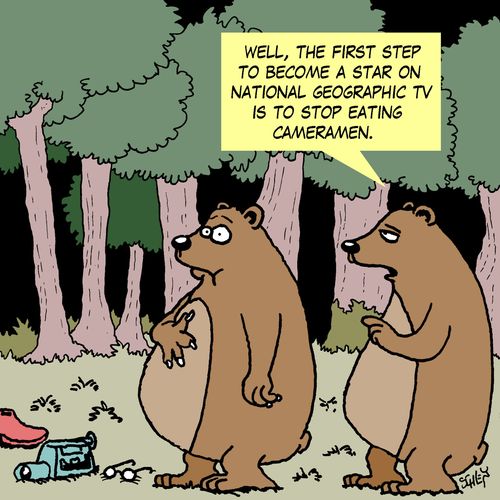 'Well, the first step to become a star on National Geographic TV is to stop eating cameramen.'