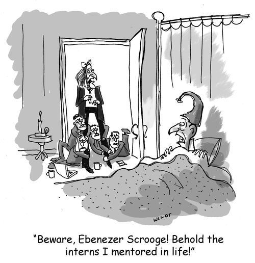 'Beware, Ebenezer Scrooge! Behold the interns I mentored in life!'