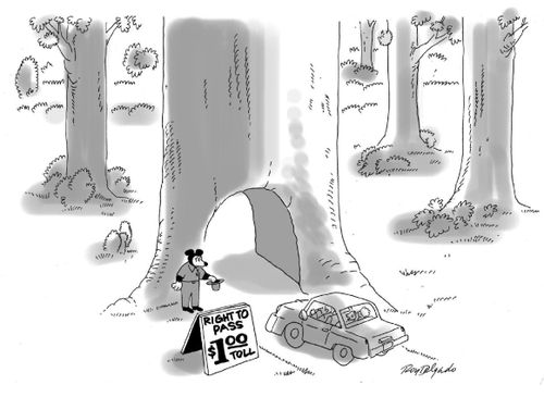 Bear Collecting Tolls: Right to pass $1.00 Toll.