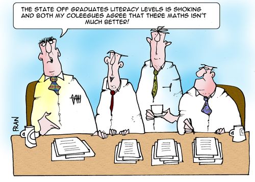 The state off graduates literacy levels is shoking and both my coleegues agree that there maths isn't much better!