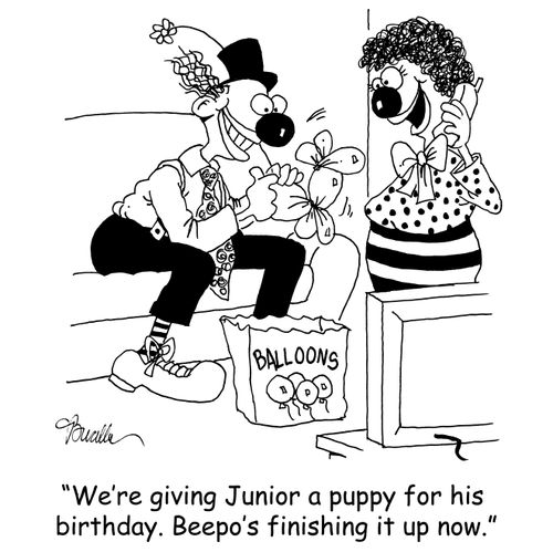'We're giving Junior a puppy for his birthday. Beepo's finishing it up now.'