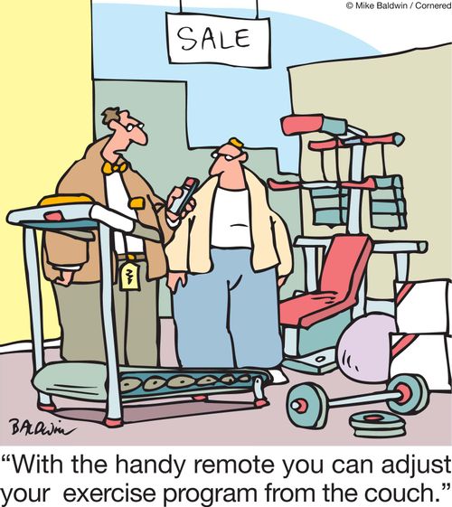 'With the handy remote you can adjust your exercise program from the couch.'