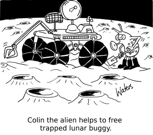 Colin the alien helps to free frapped lunar buggy.