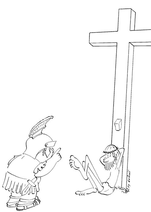 Jesus sitting by the cross.