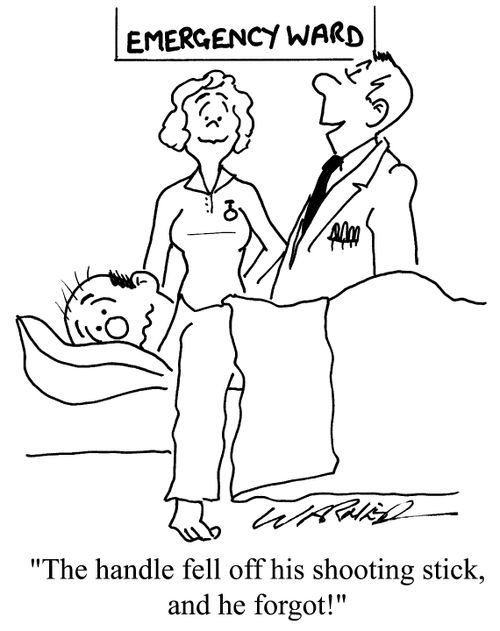 Emergency Ward - "The handle fell off his shooting stick, and he forgot!"