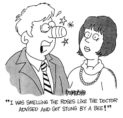 "I was smelling the roses like the Doctor advised and got stung by a bee!"