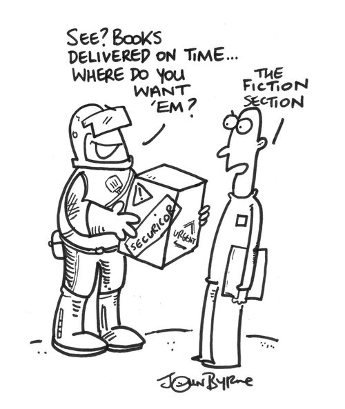 Books delivered on time are sent to the fiction section.