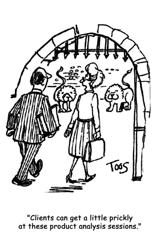 'Clients can get a little tricky at these product analysis sessions.'