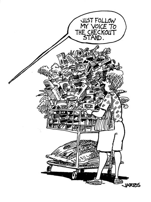 'Just follow my voice to the checkout stand.'