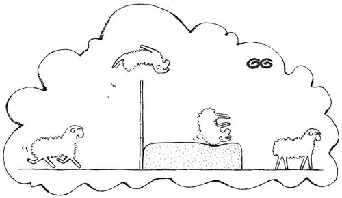 Dream sheep jumping over fence using Fosbury Flop technique.
