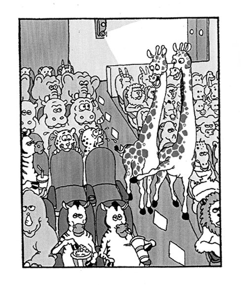 Two Giraffes go to the cinema.