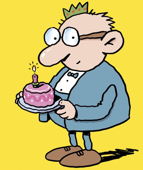 Man holding a birthday cake.
