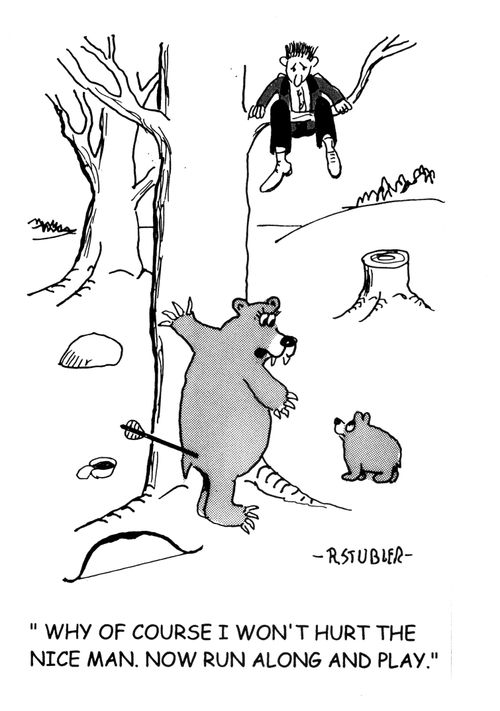 'Why of course I won't hurt the nice man. Now run along and play.'