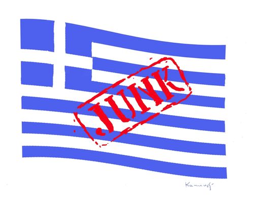 Greek flag with 'junk' stamped on it