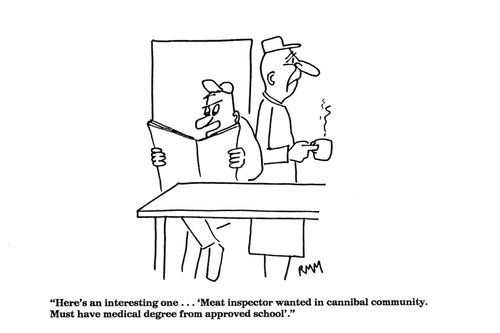 'Here's an interesting one...'Meat inspector wanted in cannibal community'.'
