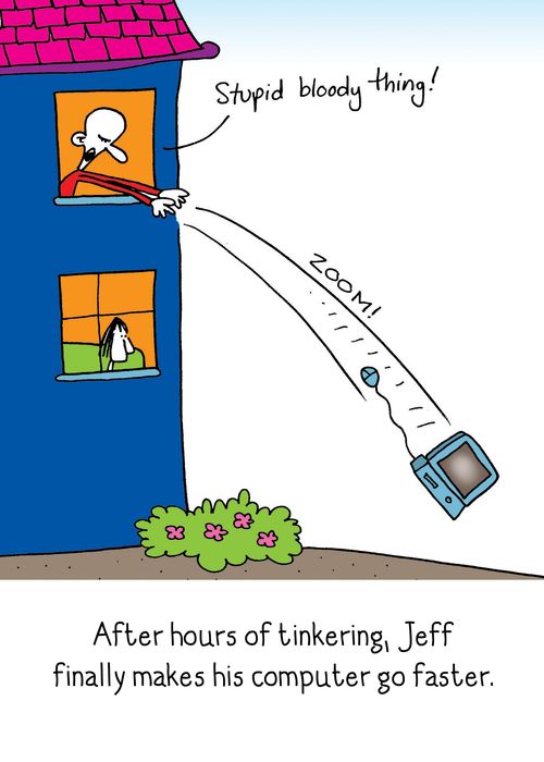 After hours of tinkering, Jeff finally makes his computer go faster.