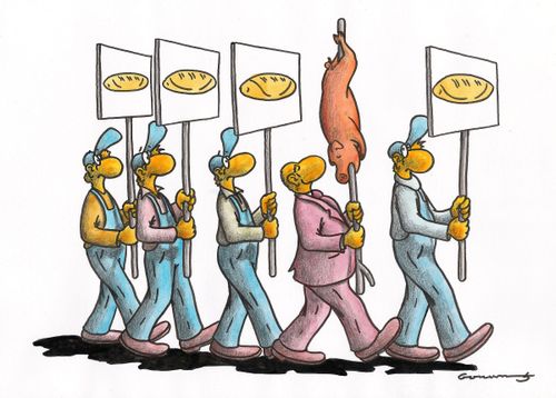 Workers and Managers Demonstrating for Pay.