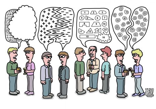 Party with speech bubbles.