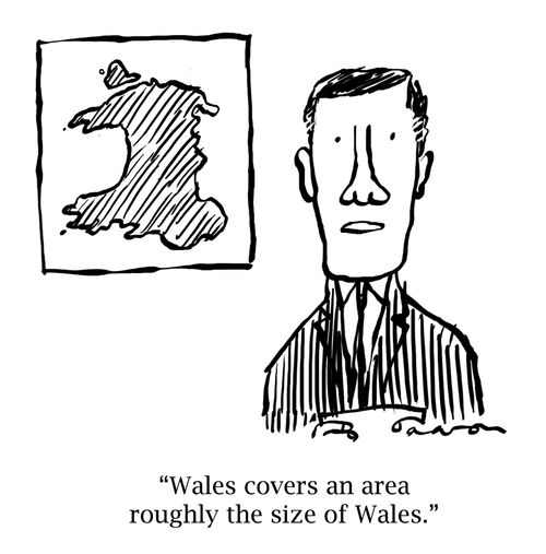 'Wales covers an area roughly the size of Wales.'