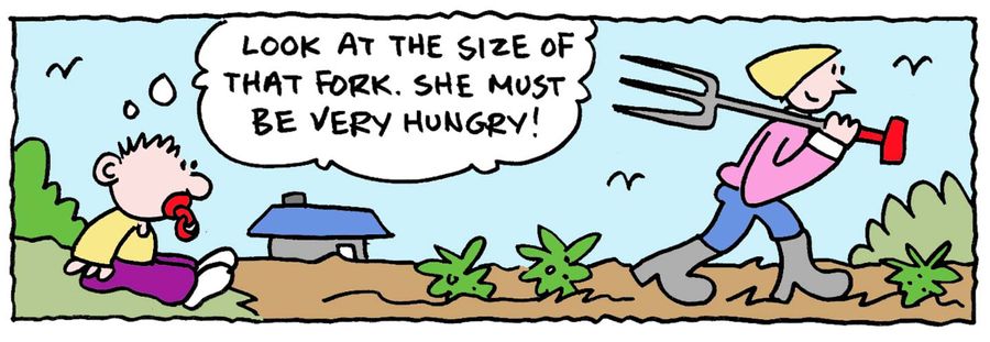 Look at the size of that fork. She must be very hungry!