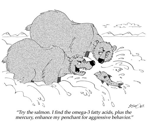 'Try the salmon. I find the omega-3 fatty acids, plus the mercury, enhance my penchant for aggressive behavior.'