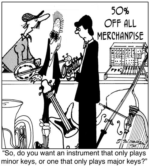  'So, do you want an instrument that only plays minor keys, or one that only plays major keys?'
