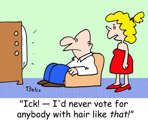 'Ick! -- I'd never vote for anybody with hair like THAT!'