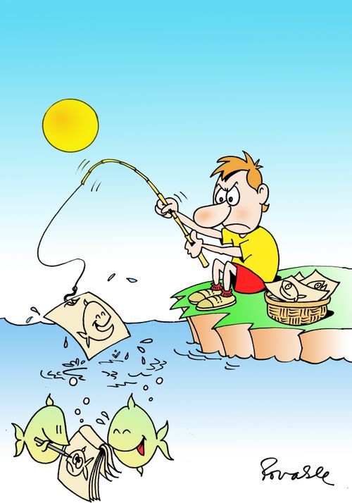 Fishermen catches fish.