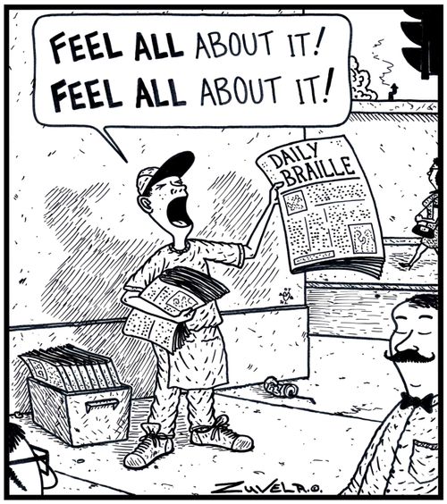 Newspaper Vendor: 'FEEL ALL about it! FEEL ALL about it!' 