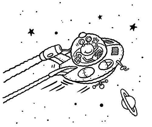 Alien waving from a spaceship.