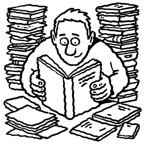 Surrounded by books.