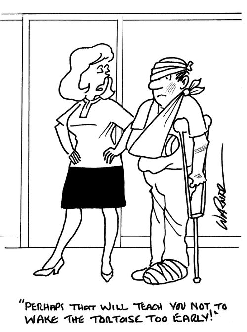 "Perhaps, that will teach you not to wake the tortoise too early!"